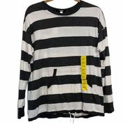 Kensie Black & White Striped Long Sleeve Top