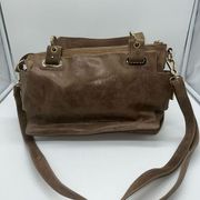 Vince Camuto Metallic Taupe Leather Multi Compartment Convertible Shoulder Bag