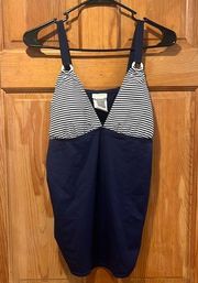 Motherhood maternity blue/white swim taniki top size large .