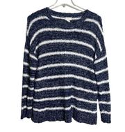 Caslon Sweater Womens XL Blue White Stripe Nubby Knit Cotton Warm Cozy Casual