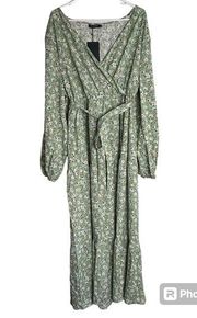 Kojooin Green Floral Wrap Peasant Maxi Dress Women's Plus Size 3X