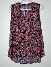 Mermaid Cove Boutique Paisley Floral V Neck Tank Top Tunic Lightweight XL