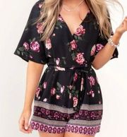 Boutique bohemian boho Romper floral Rose’s black and pink