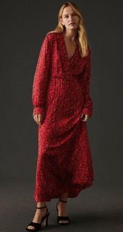 SCOTCH‎ & SODA Anthropologie Floral Pleated Maxi Dress Red Satin Medium