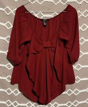 Forever 21 Cute Maroon Bow Flowy Blouse Women’s Shirt