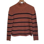 Evereve Mock Neck Sweater Women's XS Rust Stripe Chunky Knit Southwestern Boho