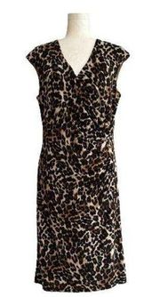 Black Label by Evan Picone Dress Animal Print Ruched Side Sleeveless Size 14