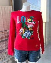 Love Moschino Red Long Sleeve Crewneck Pullover Tee Women’s Size US 6