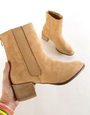 CCOCCI Rory Womens Ankle Booties Chunky Heels Zip Round Toe Size 8 Tan Suede