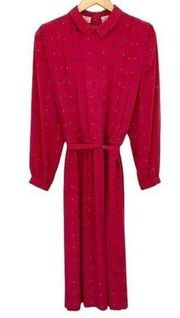 Vintage 80s Liz Claiborne Pink Red Abstract Dot Long Sleeve Midi Dress