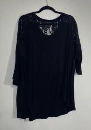 Cyrus Black Bell Sleeve Lace Detail Tunic Top Size 2X