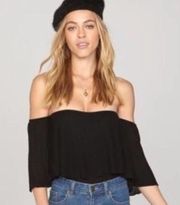 Revolve Amuse Society Black Off Shoulder Knit Ruffle Bodysuit Top