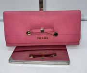 Prada Saffiano Leather Bow Long Wallet