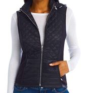 White House Black Market Hooded Vest Womens S Black Quilted