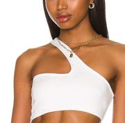 Indah  White Asymmetrical Crop Top SIZE XS Jersey Bralette One Shoulder Hera NEW