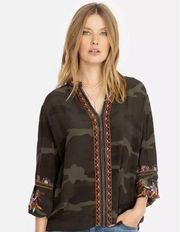 JOHNNY WAS Laila Paris Embroidered Effortless Silk Camo Blouse Top S