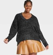 by Target Black Plush Sparkly V Neck Sweater