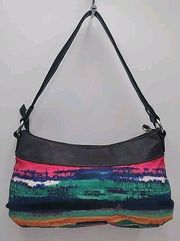 Nine & CO Nylon/Faux Leather Batik Watercolor Print Shoulder Bag
