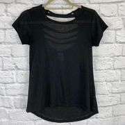 mesh short sleeve top scoop back w/straps hi low Black sz small women