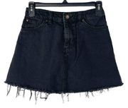 Divided by H&M SZ 2 Mini A-Line Jean Skirt Pockets Frayed Hem Black Wash