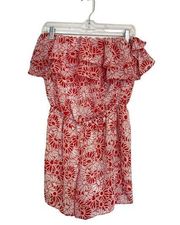 Charming Charlie Red Floral Strapless Romper Sz S