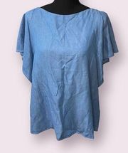 Chambray Massimo Dutti Flutter Sleeve Top Size 10