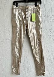 Ba&sh metallic gold rocker leather pants slim size 0