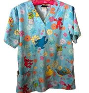 Sesame Street short sleeve v-neck scrub top with Seasame Street characters