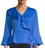 Ava & Aiden Ruffle Surplice Wrap Cobalt Blue‎ Top Size S