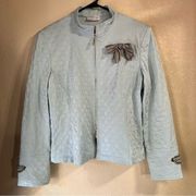 St. John Sport light blue embossed logo zip up jacket blazer