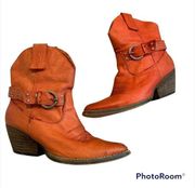 Very Volatile Orange Leather Boots, Sz 5.5