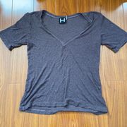 H by Bordeaux Brown Ribbed Soft V Neck Tee