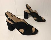 Louise et Cie Lo-Kamber suede black sling back block heel sandal size 10 M /42