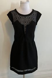 The Kooples Black Lace Panelled Textured Mini Dress