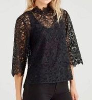 NEW 7 For All Mankind Scalloped Lace Top in Jet Black size XS