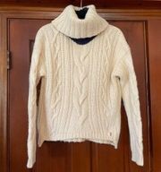 Juicy couture, navy, trimmed cableknit, turtleneck wool, and alpaca sweater