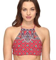 Red Paisley High Neck Bikini Top