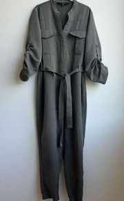 Rachel Roy Green Utility Jumpsuit Belted Long Sleeve Button Front Size Large