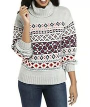 Crown & Ivy Women's Large Grey Turtleneck Geometric Print Knitted Sweater