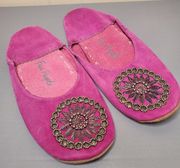 Free people Moroccan beaded slipper leather slip ons size 10 pink or purple