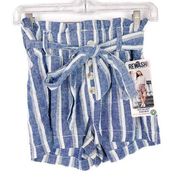 NWT Rewash Linen Blend Striped Paper Bag Shorts Blue White Size XS NEW