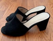 black heeled mules