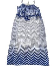 Robbie Bee Dress Womens 14 Blue White Chevron Maxi Tie Waist Vintage Long Poly