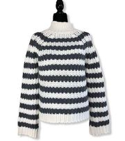 Cozy Casual Grey Cream Striped Chunky Knit Sweater