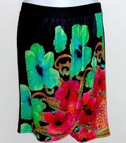 🌸 New DESIGUAL Pull-On Skirt Knee Length Floral Colorful floral boho Small S