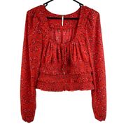 Free People  Lolita Peasant Top Womens Size Medium Red Boho Floral