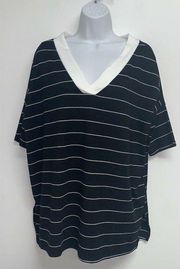 White Birch Womens Striped Top Blouse Shirt Size M Black White V-neck Stretch