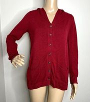 J. Jill Red Button Down Hooded Cardigan Sweater