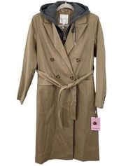 NWT Avec Les Filles Double Breasted Trench Coat Size XS with Zip Out Faux Hoodie