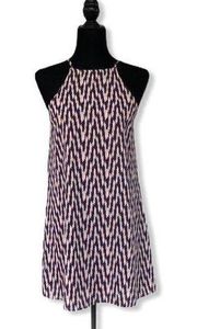 Lush Chevron Print Lace Up Back Navy Cream Burgundy Sleeveless Swing Dress